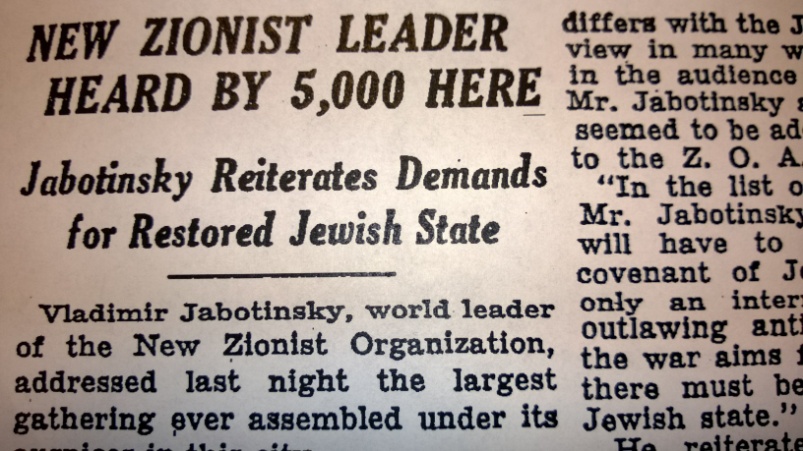 The New York Times reported on Jabotinsky's speech. Photo: Rick Richman