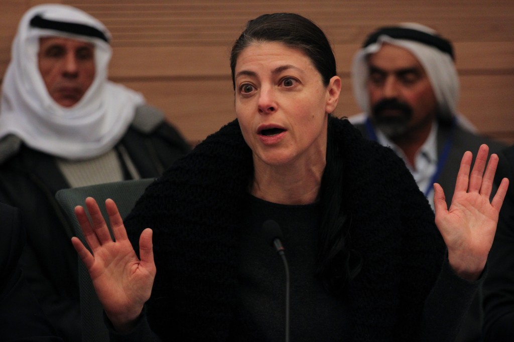 Labor MK Merav Michaeli, speaks at the Internal Affairs and Environment committee meeting in the Knesset, during a discussion regarding a bill regulating Bedouin settlements in the Negev. Photo: Hadas Parush / Flash 90