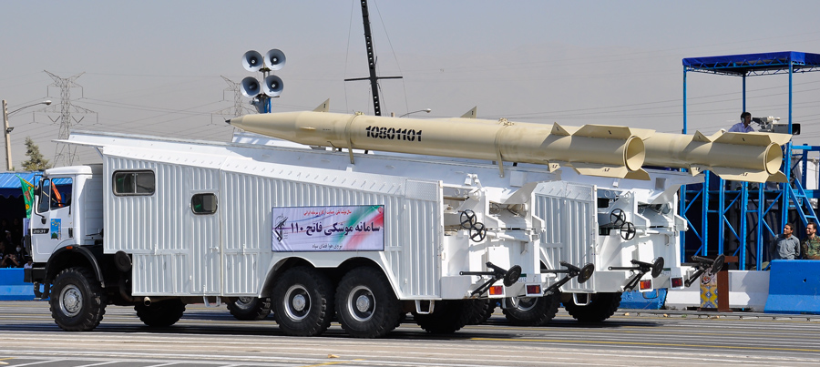 Tishreen missiles (also known as Fateh-110s) in a military parade in Iran. Photo: Aspahbod / Wikimedia