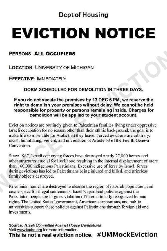This eviction notice was placed on more than 1,000 students' doors in dorms across campus.