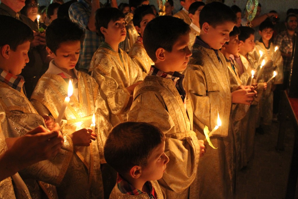Greek Orthodox Christians marked the arrival of the Easter holiday with a midnight worship service at the Church of Saint Porphyrius in Gaza City. Photo: Joe Catron / flickr