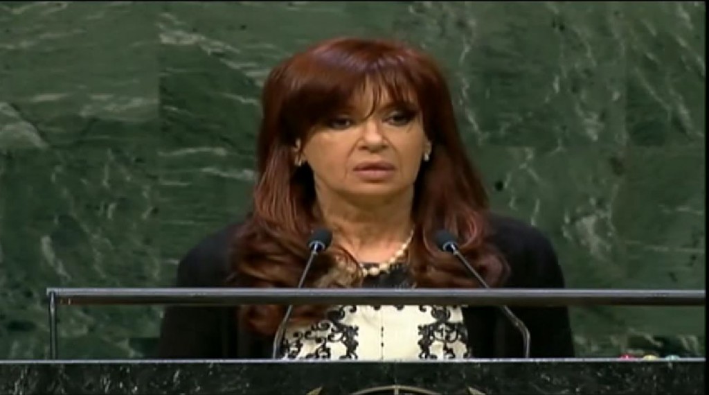 Argentina President Cristina Fernández de Kirchner speaks at the United Nations, September 24, 2014. Photo: Casa Rosada / YouTube