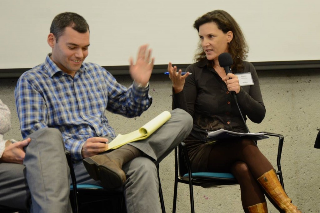 Peter Beinart, columnist for Haaretz, and Rebecca Vilkomerson, executive director of Jewish Voice for Peace, debate at the Open Hillel conference. Photo: Gili Getz