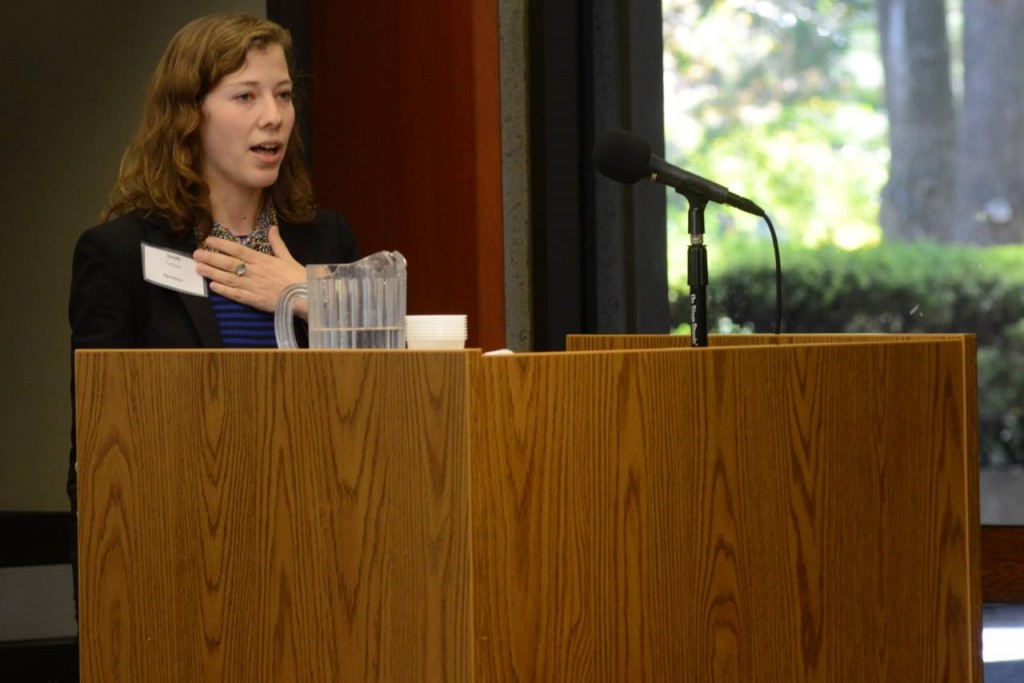 Sarah Turbow, director of J Street U, speaks at the Open Hillel conference. Photo: Gili Getz