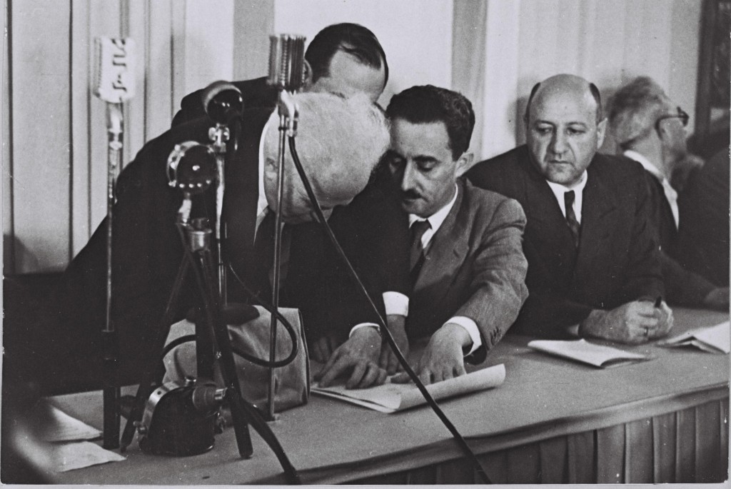 David Ben-Gurion signing the Declaration of Independence, May 14, 1948. Photo: Matanya / Wikimedia