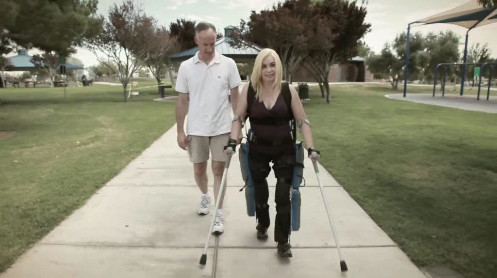 The Israeli-invented ReWalk exoskeleton system allows paraplegics to walk. Photo: ReWalk / YouTube