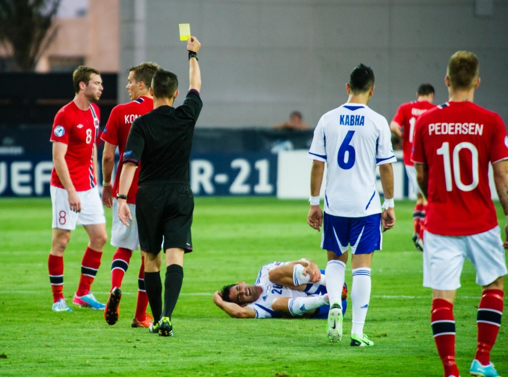 Israel (in white) plays Norway in the 2013 European Under-21 Championship tournament, which took place in Israel. The tournament’s championship game was held at Jerusalem’s Teddy Stadium. Photo: David Katz / The Israel Project / flickr