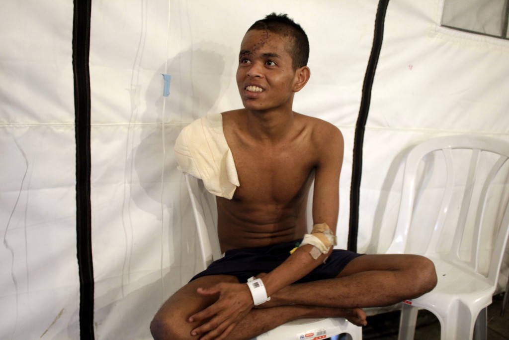 Sagar Majhi was one of the first patients at the Israeli field hospital in Nepal. Photo: Yardena Schwartz / The Tower