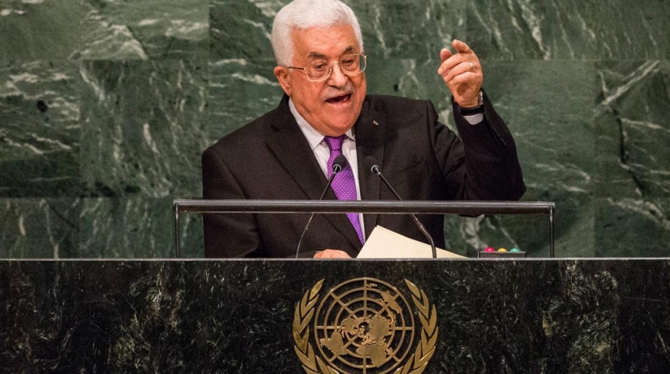 Palestinian Authority President Mahmoud Abbas speaks at the United Nations General Assembly, September 30, 2015. Photo: Mark Langfan / YouTube