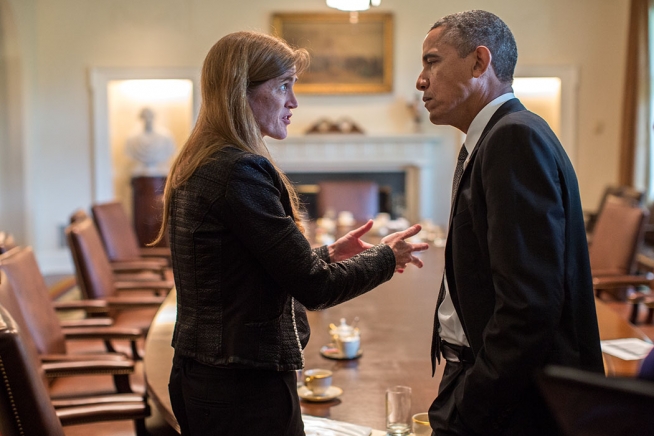 President Barack Obama talks with UN Ambassador Samantha Power following a Cabinet meeting, September 12, 2013. Photo: Pete Souza / White House / flickr