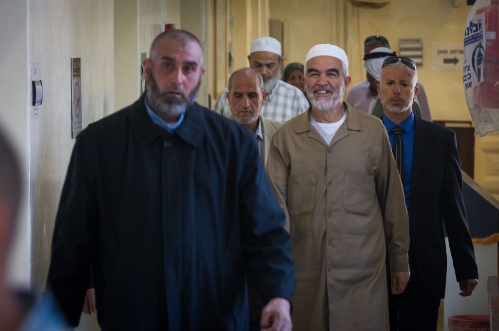 Sheikh Raed Salah arrives at the Jerusalem magistrate court to receive his sentence for incitement to violence and racism against Jews, March 26, 2015. Photo: Miriam Alster / Flash90