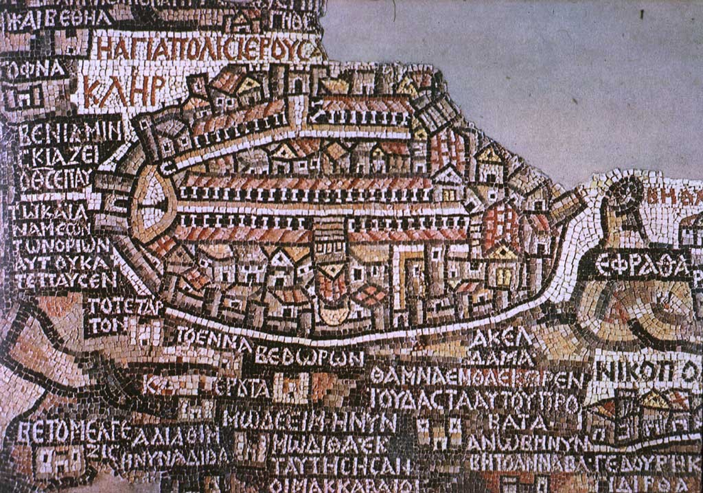A 6th-century mosaic map in Jordan shows Aelia Capitolina. Photo: Brandmeister / Wikimedia