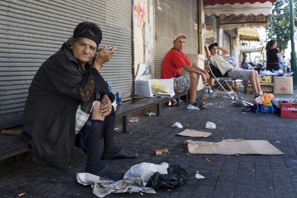 A homeless woman in Neve Sha’anan. Photo: Matanya Tausig / Flash90
