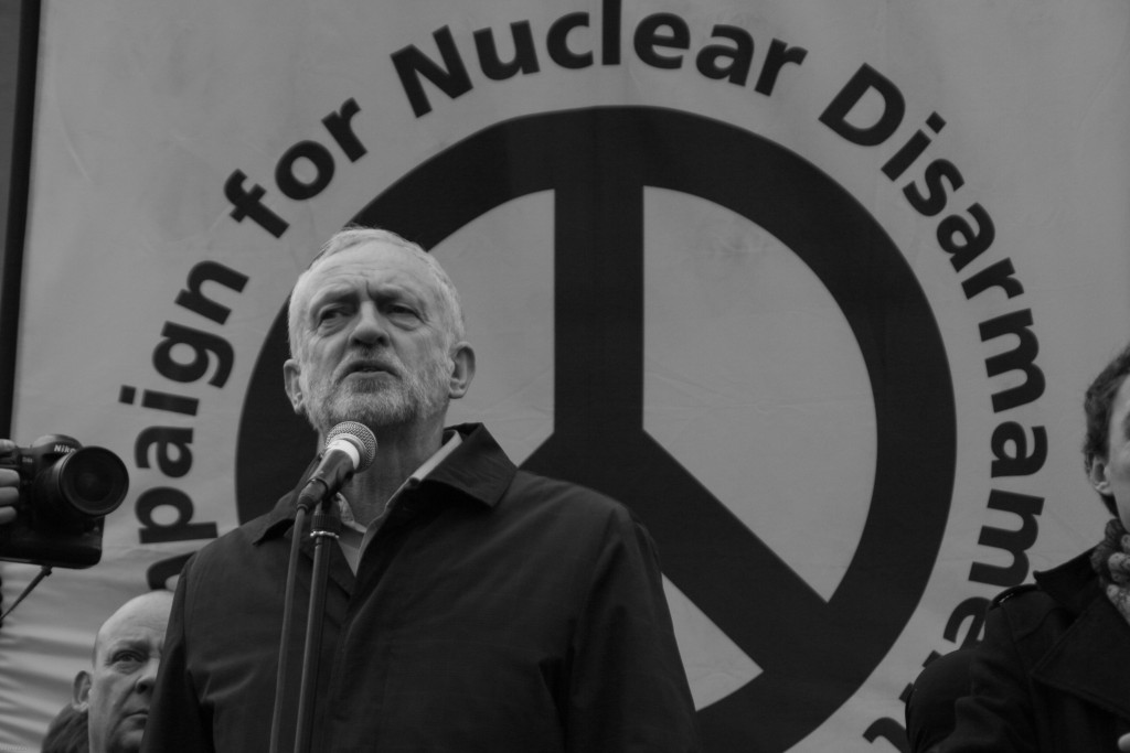 Jeremy Corbyn at a rally to protest against Trident, Britain’s nuclear weapons program. Photo: Steve Eason / flickr. Used under Creative Commons 2.0 License