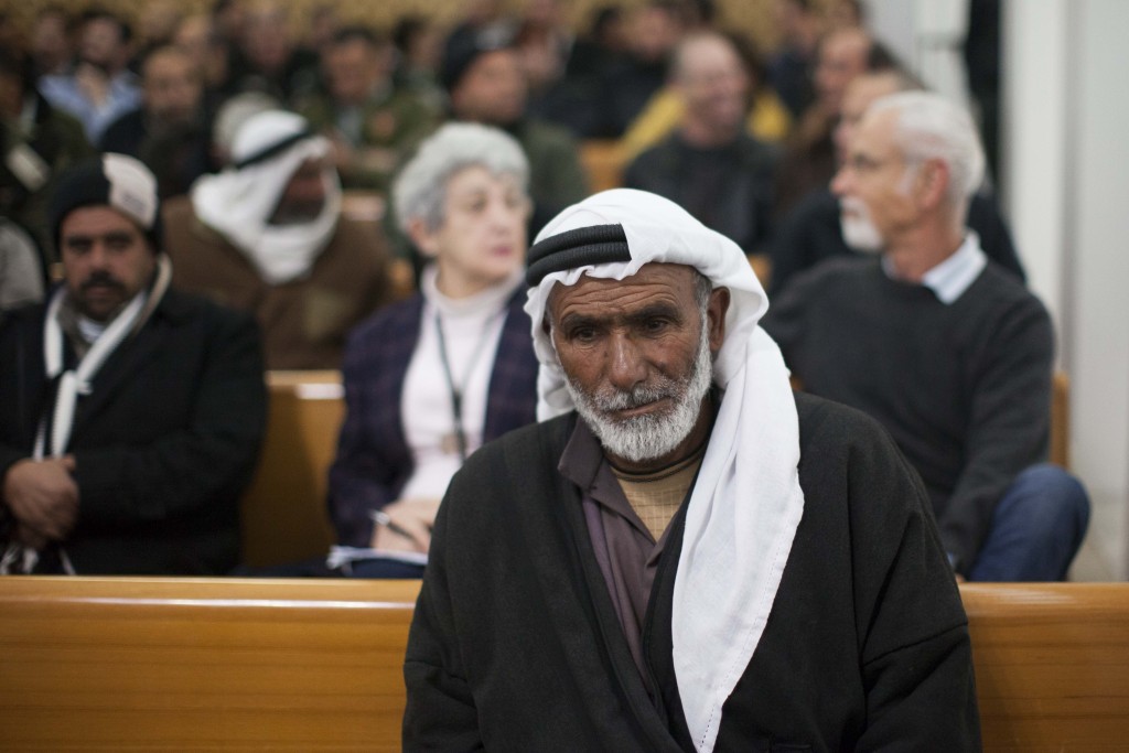 A Susiya representative appears in a Jerusalem courtroom at a hearing regarding the village's demolition orders, January 31, 2013. Photo: Yonatan Sindel / Flash90