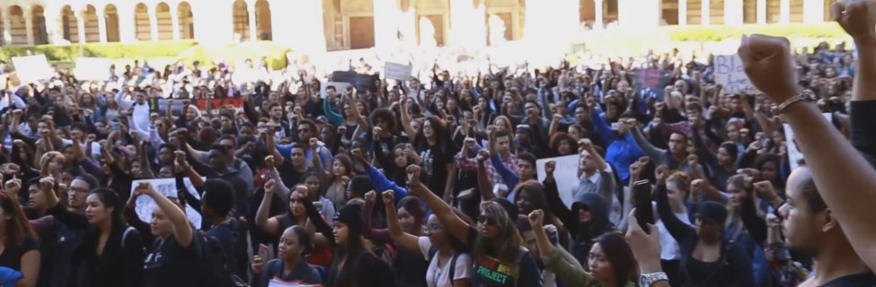 UCLA students gathered to stand in solidarity with black students on the University of Missouri campus. UCLA faculty and the Afrikan Student Union led the rally in support of the protests occurring on other campuses and to bring awareness to issues impacting UCLA's black community. Photo: UCLA Daily Bruin / YouTube